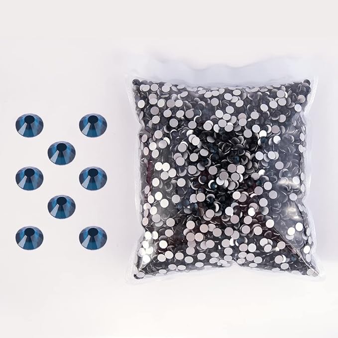 SS3-SS20 Crystal Glass Rhinestone Round Shape Flatbase Strass for DIY Nail Art Decorations Craft Making 14400PCS/Bag (SS5：1.7-1.8mm, Ink Blue)