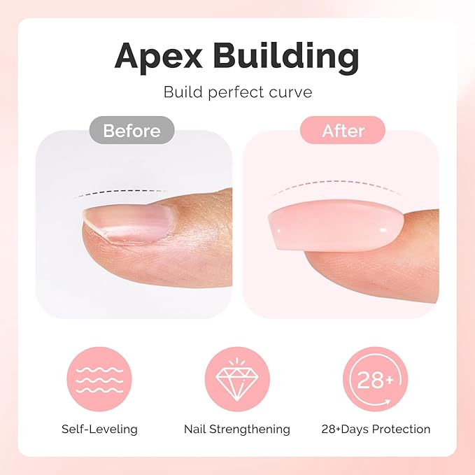 MelodySusie Nude Pink Builder Nail Base Gel for Nails Thickening, Soak Off UV Extension Gel, Rhinestone Nail Glue for Nail Art Design Salon DIY Manicure at Home Gift for Women-012