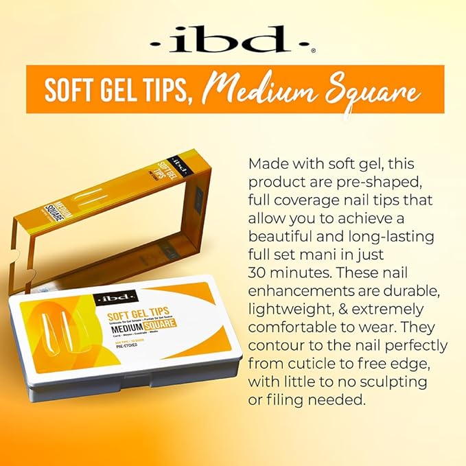IBD Clear Soft Gel Nail Tips - Pre-Etched Medium Square Nail Tips for Strong Adhesion Acrylic Gel Extensions, Easy Press On DIY Nail Art, 504 Pcs, 12 Sizes