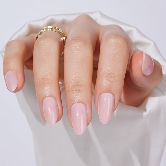 Press On Nails Short Almond - Findigit Pink Press on Nails Soft Gel Stick On Nail with Nail Glue, Fit Natural Reusable Glue On Nails 16 Sizes - 32 Nail Kits Almond Grace