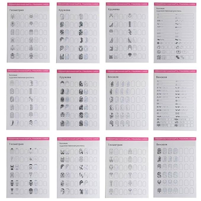 12 Sheets Blank Nail Art Training Cards,Manicure Training Cards for Beginner Lines Painting