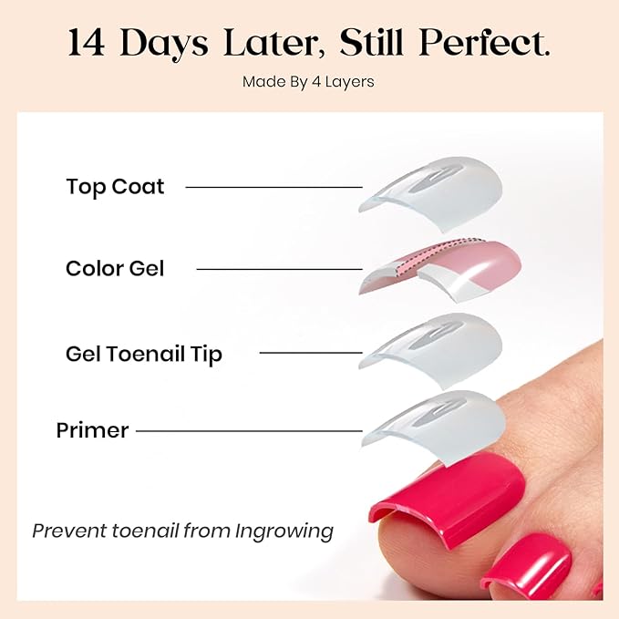 Beetles X Press Red Toenails - Cherry Rouge | Red Short Square Press On Toe Nails | 150 Pcs 15 Sizes Natural Salon Quality Gel Nail Tips For Women