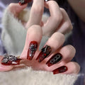 Press on Nails, Short ladder Fake Nails Bloodthirsty Angel False Nails Middle Red Press on Nails for Women Girls Nail Art Decoration,Bloodthirsty Angel - Middle