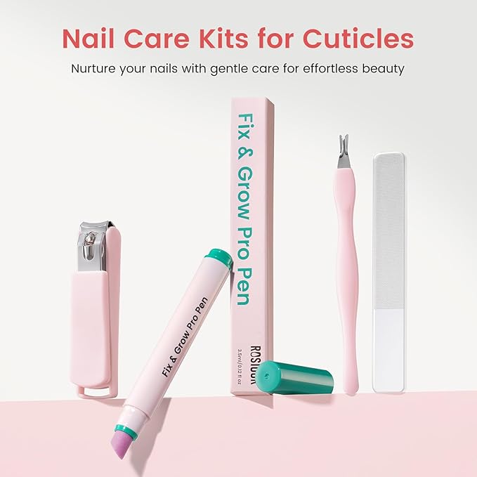 Ceramic Cuticle Oil Pusher Pen - Cuticle Remover Kit for Nails, Nail Care Tool with Nail Clipper Nail Buffer for Hangnails, Dry & Damaged Nails, Moisturize Strengthen Brighten