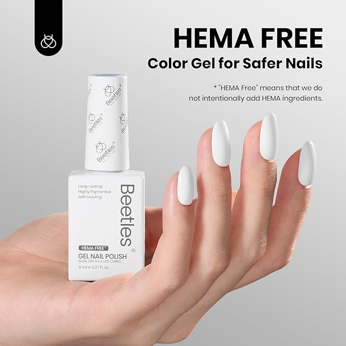 Beetles White Gel Polish - Hema-Free French Gel Nail Polish High Gloss Spring Colors Soak Off Pure White Rhythm Nail Polish Nail Art Manicure Salon White Color Bottle