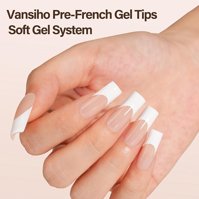 Vansiho French Gel Nail Tips, 150Pcs Long Square Gel Nail Tips, French Tips Press on Nails, Fake Nails for Nail Art DIY 15 Sizes