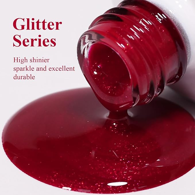 Imtiti Glitter Gel Nail Polish, 0.5 Fl Oz Ruby Red Glitter Gel Polish Soak Off LED UV Diamond Shimmer Sparkle DIY Nail Art Starter Manicure Salon