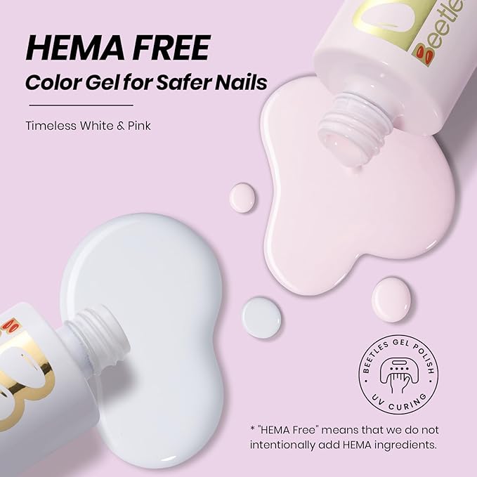 Beetles French Tip Gel Polish - Peach Mousse 15ML with French Tip Stamp, Hema Free White Light Pink Gel Nail Polish, Same Color Bottle, Soak Off UV LED Lamp French Nail Kit Art for Spring Nails