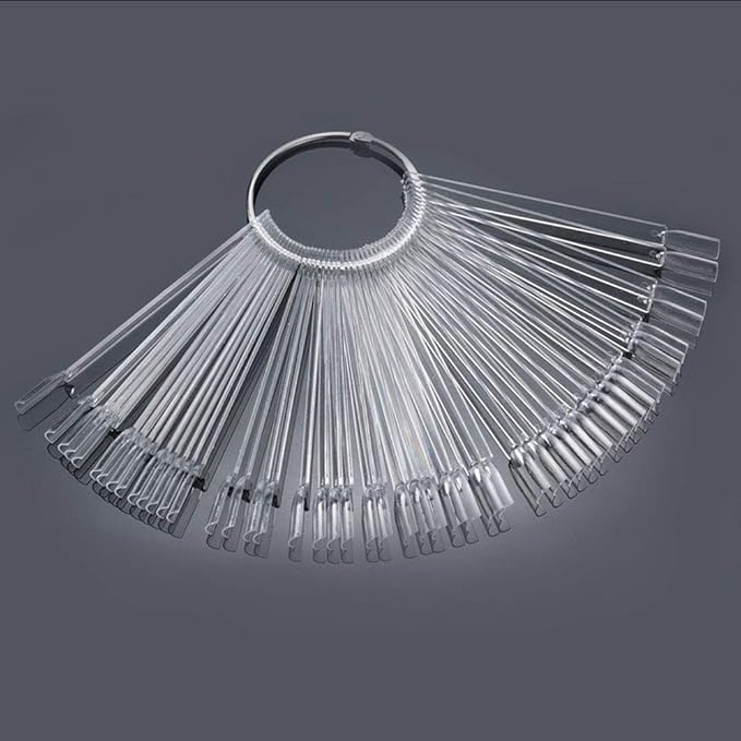 100 Pieces Nail Art Polish Display Practice Stick with Metal Split Ring Holder - Transparent Finger Clipper Nail Art Tips Display Swatches Nail Polish Color Board Card Plates Practice Templates