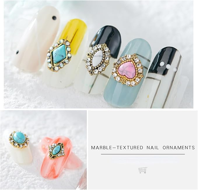 3D Turquoise Western Nail Ornament Mix Blue, White, and Pink Turquoise Charms Acrylic Nail Art Jewelry Flower Heart DIY Decoration Products Home (80pcs)