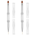 2Pcs Double Ended Nail Builder Gel Brush, Hard Gel French Tip Brushes, Brush Liner with Rhinestone Handle for Salon-Grade Nail Art Design Tool (White)