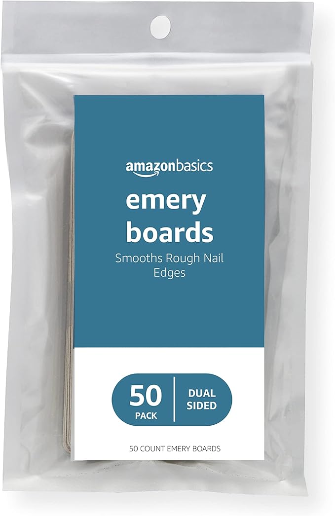 Amazon Basics Double Sided Nail Files Emery Boards for Natural Nails, Nail Care, Home and Salon Use, Pedicure, 50 Count, Brown