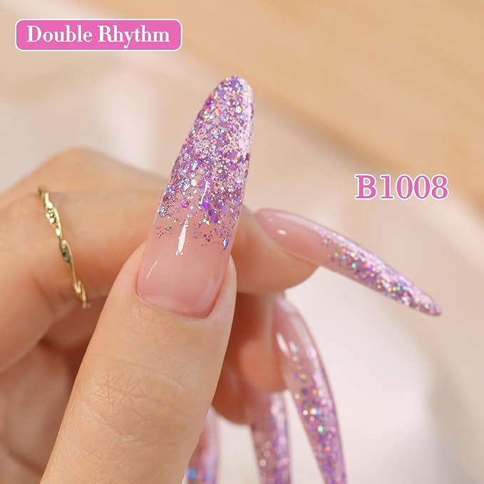 Double Rhythm 0.5Oz Glitter Gel Polish Shimmer Reflective Color for Nail Art Salon DIY Soak Off 15ml Nail Lamp Gel Polish at Home (Rainbow Rose-B1008)