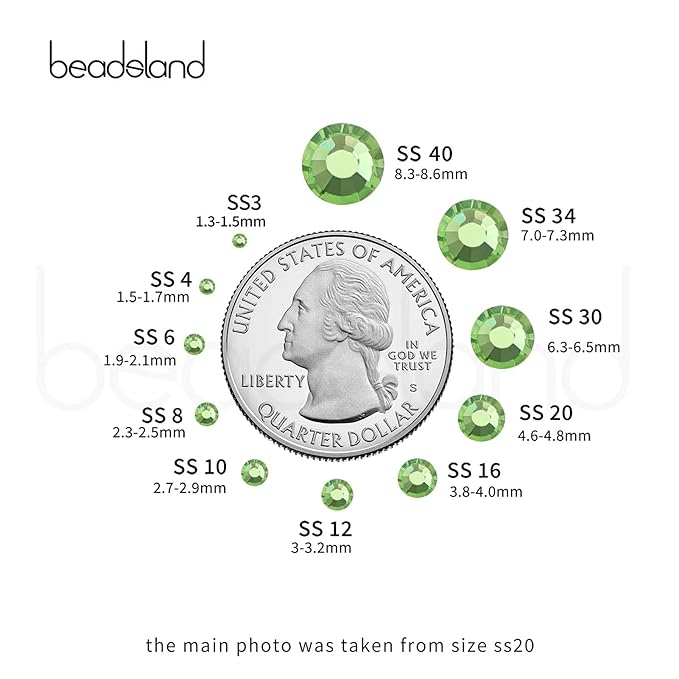 Beadsland Flat Back Crystal Rhinestones Round Gems for Nail Art and Craft Glue Fix, Light Green, 10mm, SS50/144pcs
