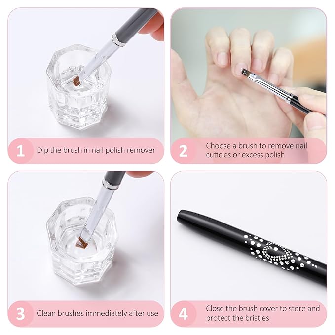 JASSINS Nail Clean Up Brushes,4PCS Gel Polish Nail Brushes Manicure Tools,For Nail Art Design Pen Painting DIY and Cleaning Nail Polish Mistakes on the Cuticles (BLACK)
