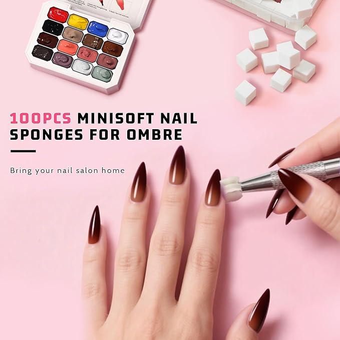 Sponges Pat Gel Nail Polish Palette, 16 Colors Blending Ombre Gel Polish Set Patting Gradient Painting Nails Art, No Wipe, UV/LED Cured, 100Sponges 6Brushes 1Grabber Tools Kit (Set 03)