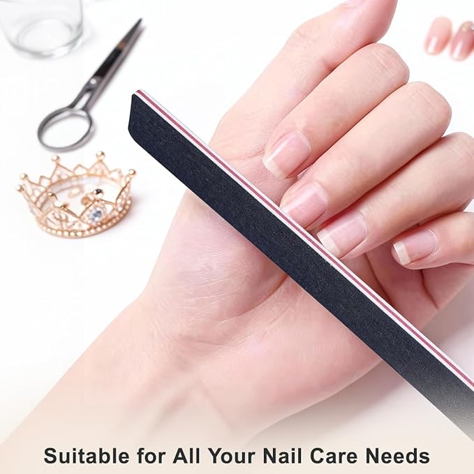 10Pcs Professional Washable Thick Nail Files Emery Board 60/60 Grit Black Nail Art Care Sanding Buffer Buffing Manicure Pedicure Tool