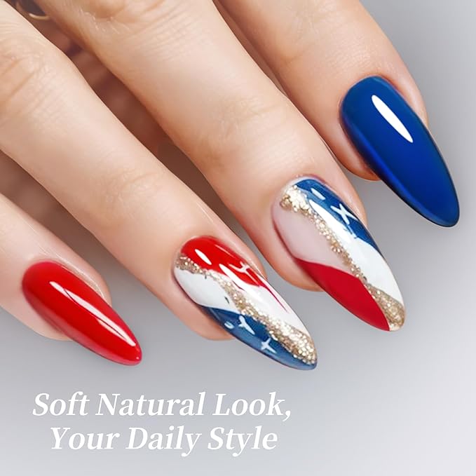 BORN PRETTY 4th of July Gel Nail Polish Set 6 Colors Navy Blue Red White Sliver Shimmer Glitter Gel Polish Soak Off U v Gel Polish Kit for Salon Manicure and Nail Art DIY at Home
