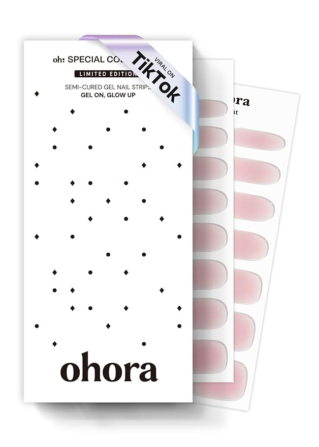 ohora Semi Cured Gel Nail Strips (N Clean Girl) - Pink, Jelly, Works with Any UV/LED Lamps, Salon-Quality, Long Lasting, Easy to Apply & Remove - Includes 2 Prep Pads, Nail File & Wooden Stick