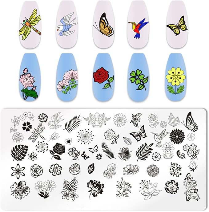6pcs Butterfly Nail Stamping Plate Nail Stamping Kit for Nails Butterfly Flower Bird Feather Leaf Image Plates Stamper Kit Nail Stamping Plates for Nails