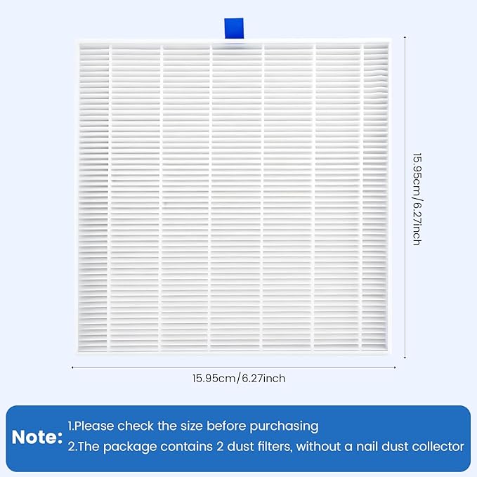 2PCS Nail Dust Collector Filter, Reusable Nail dust Collector Sheet Rechargeable Nail Dust Collector with LED Display, Double Replacement Filter for Nail Dust Vacuum Machine