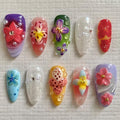 Press On Nails - Short Coffin Handmade Unique Fake Nails, Artistic Design, Thick Acrylic and Muti-Layer Gel False Nails, Reusable UV Gel Cured Sturdier 3D Fake Nails,DIY Art Decorate