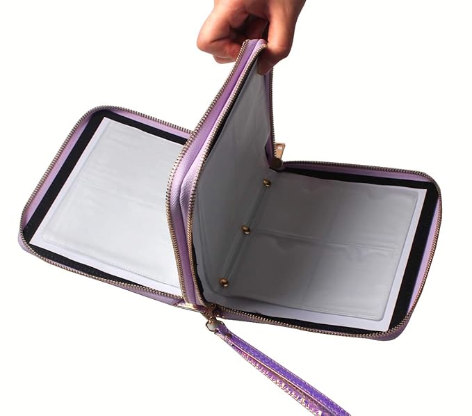 120 Slots Nail Stamping Plate Holder Case Laser Style Rectangular Manicure Nail Art Plate Organizer with Double Zipper Nail Template Case (C)