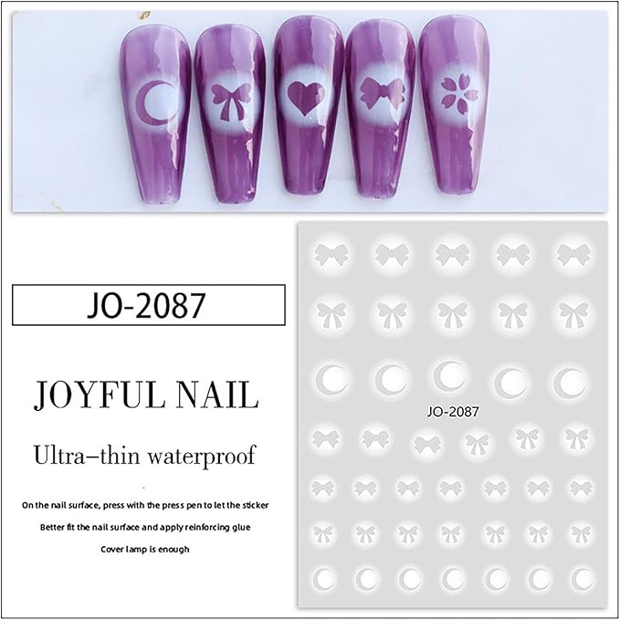 5 Sheets Airbrush Nail Stickers White Ombre Nail Art Stickers Gradient Nail Decals with Stars Heart Bow Butterfly Designs Sweet DIY Self-Adhesive Nails Art Supplies for Women Girls