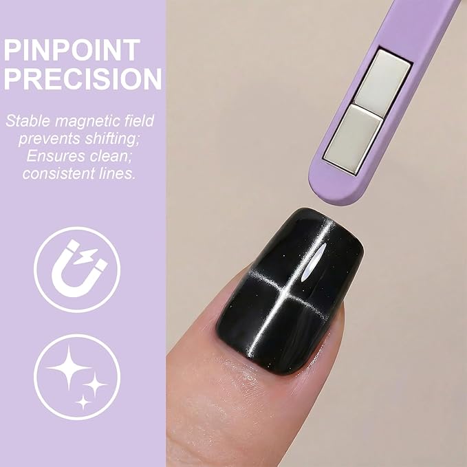 8 in 1 Cat Eye Magnet, Nail Magnets for Cat Eye Gel Polish, Cat Eye Tools for Nails with Steel Ball, Multifunctional Nail Magnet for Nail Salon Home DIY (Purple)