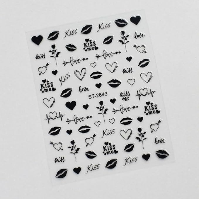 Valentine's Day Nail Stickers fo Nail Art 5D Embossed Hearts Nail Decals 12Sheets
