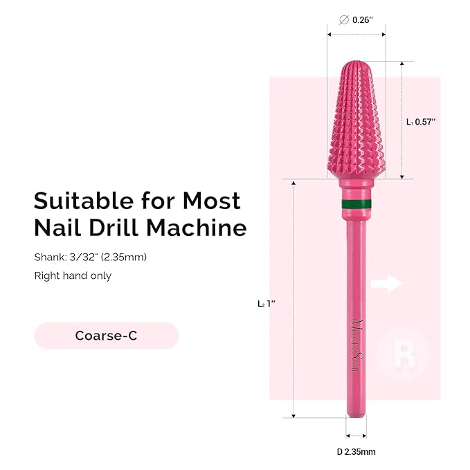 MelodySusie Professional Tornado Nail Drill Bits, 3/32'' Carbide Tungsten Multi-Function Bits, Suitable for Manicure Pedicure Cuticle Gel Polishing, Salon Bits, Pink Blossom, Series Bit-X, Coarse