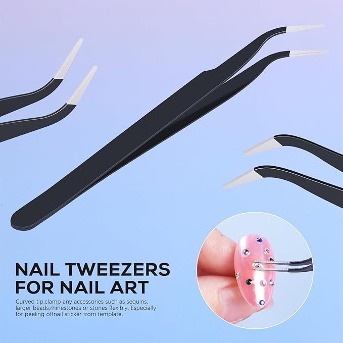 Nail Art Stand Tools Kit: 15 Pcs Nail Brush 5 Pcs 2-way Dotting Tool 2x Holder for Painting Nails and Press ons 96x Reusable Adhesive Putty and Tweezer Design Supplies Set for Women Salon Home