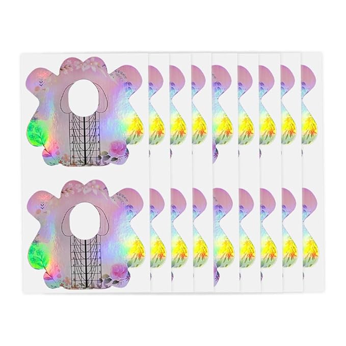 100PCS Nail Form Laser Pink Acrylic Nail Extension Sticker, Poly Gel Sticker,Nail Extension Forms,Self-Adhesive Nail Tips Guide Stencil Manicure Tool