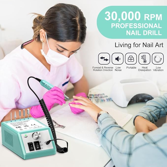 Professional Nail Drill Machine 30000 RPM Efile Electric Nail Filer Kit for Finger Toe Nails, Acrylic Gel Dip Nails, Manicure Pedicure Drill with 6Pcs Bits and 106Pcs Sanding Bands, Green