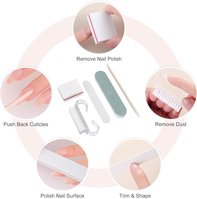 10 Sets Disposable Manicure Prep Kit for Travel Home, Portable Basics 5 in 1 Nail Salon Pedicure Kit, Professional Nail Tools Supplies, Nail File, Mini Buffer, Wood Stick & Handle Grip Brush