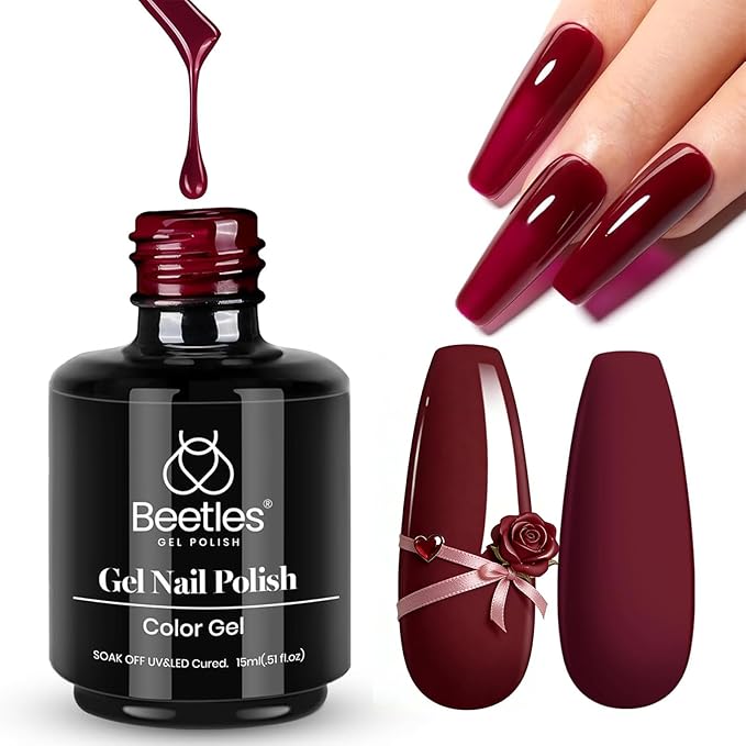 Beetles Oxblood Red Gel Polish Dark Red Full Maroon Red Fall Gel Nail Polish 15ml Soak Off UV LED Needed Nail Art Manicure Salon DIY Design at Home Gifts for Woman