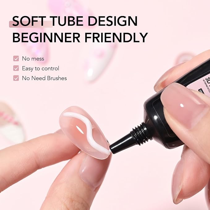 GAOY White 3D Nail Gel, 15g Sculpting Gel for 3D Nail Art Designs Carving, Molding, Painting, No Wipe Gel for Gems & Charms Decoration, Salon DIY Use