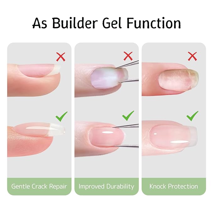 6-in-1 Builder Gel for Nails, Brush on Crystal Clear Base Coat Soft Gel Polish Strengthening Building Apex Extension Thickening Enhancement for Home DIY Beginner Salon Manicure(U V Curing)