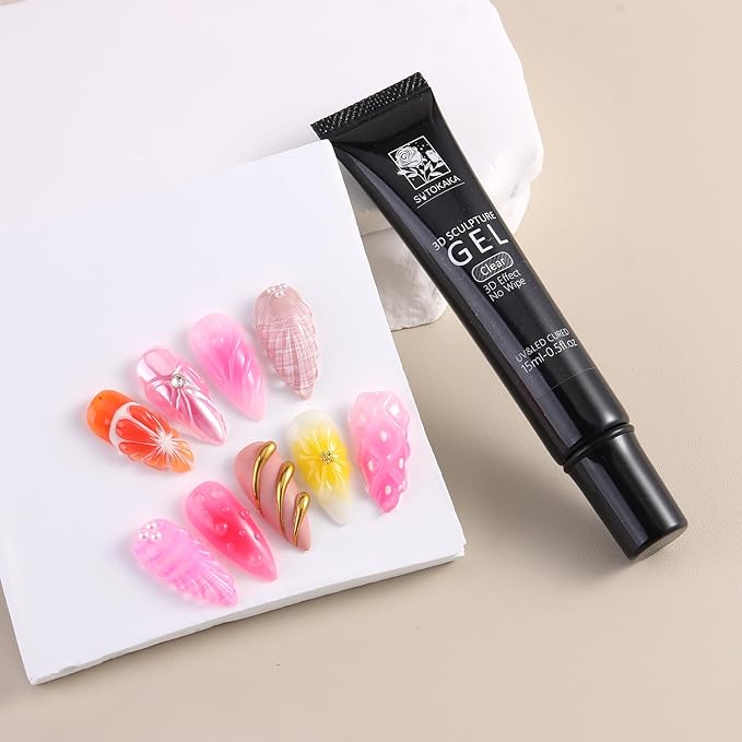 3D Gel Nail Art, 2 Pcs 15g Clear No Wipe Sculpting Gel for Carving, Molding and Painting 3D Nails Art Designs, Rhinestone Glue for Gems Decoration Manicure Salon Home DIY