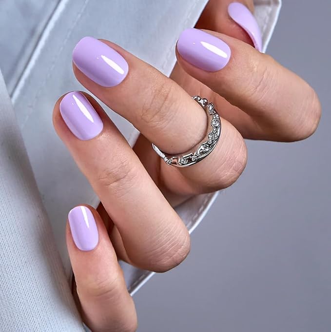 CurvLife Press On Nails – 30Pcs Soft Gel Fake Nails, Reusable Glue On Nail Kit with Adhesive Tabs, Natural Fit & Salon-Quality for Women & Girls (Lilac Mist)