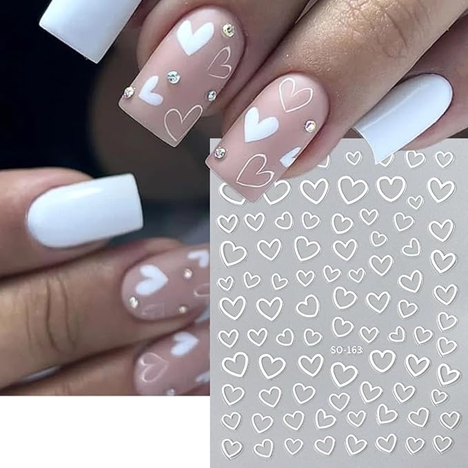 7 Sheets Valentines Day Nail Stickers for Nail Art 3D Self-Adhesive White Black Red Heart Nail Art Stickers Hollow Heart Love Design Nail Art Supplies Cute Nail Decals for Women Acrylic Decorations