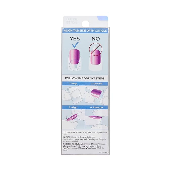 KISS imPRESS No Glue Mani Press On Nails, ColorFX, 'Fly Up', Silver, Short Size, Oval Shape, Includes 30 Nails, Prep Pad, Instructions Sheet, 1 Manicure Stick, 1 Mini File