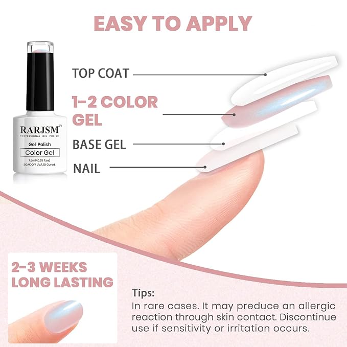 RARJSM Light Pink Pearl Gel Nail Polish Pearlescent Shell Purple Glitter Shimmer Mermaid Iridescent Nail Gel Polish Soak Off L E D U V Curing Requires Swirl Thread Effect DIY Manicure Use 7.5ML