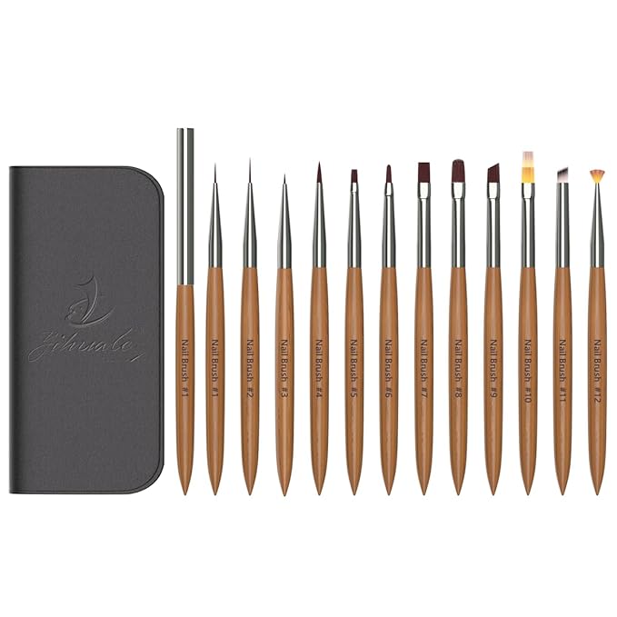 12PCS Nail Art Brushes, YIHUALE Nail Art Design Brushes for Gel Polish, Nail Art Liner Brushes Nail Polish Tool 3D Nail Art Decorations Brush for DIY Manicure Home Salon for Professionals (Yellow)