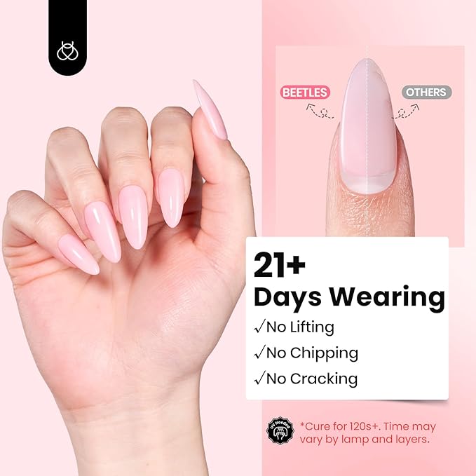 Beetles HEMA-Free Hard Gel for Nails,0.5 oz Mini Size Pink 9 in 1 Builder Nail Gel for Sensitive Nails Extension Sculpting & Overlays UV/LED Lamp Cured Professional Nail Tech Use Women