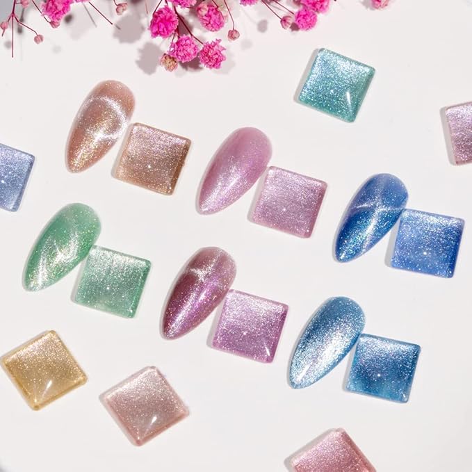 MIZHSE Unicorn Cat Eye Gel Nail Polish 7ml, Pearl Mermaid Cateye Magnetic Gel Polish Kit Pink Blue Soak Off UV LED DIY Manicure Set for Home Salon