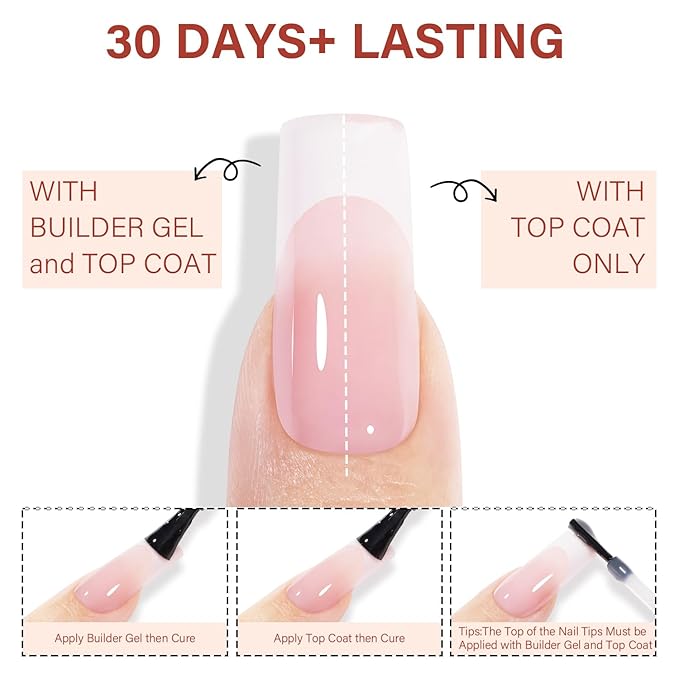 AILLSA French Gel Nail Tips, 180 Pcs Pink French Tip Press On Nails Long Square, Pre-Applied Primer & Base Coat, No Need File, Fake Nails with Designs DIY for Women Gift 15 Sizes
