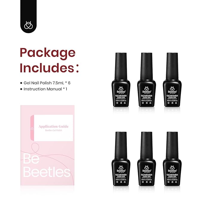 Beetles Gel Nail Polish, 6 Colors Pink Purple Burgundy Red Plum Glitter Gel Polish Ruby Sonatas Collection, Soak Off Uv Lamp Cured Nail Art Design Nails Valentines Gift for Women DIY Manicure