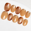 Sun&Beam Nails Handmade Press-On Short Round with Brown Amber Color Design Charm Cat Eye Cute False Nail Tips 10 Pcs (#83 L)