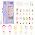 SIUSIO 3Pack Children Acrylic Fake Nails, 72pcs Press on Full Cover Daisy French Tips Short Almond False Nail Art Kits Set with Sticker Tabs Nail Glue Gel for Kids Little Girls Women - Spring Memory
